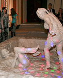 Horny lesbian sweeties love throwing with dirty grey mud