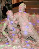 Horny lesbian sweeties love throwing with dirty grey mud