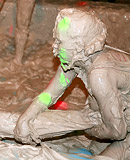 Horny lesbian sweeties love throwing with dirty grey mud