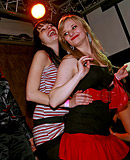 Horny teenage girls playing with hot nude dudes at a club