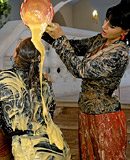 Three daring hot lesbian sweeties love playing with mud