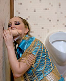  Slimy blonde slut masturbating with a bottle and fake cock