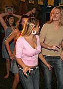 Hot blonde babe sucking cock and fucking in a strip club