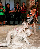 Horny and lesbian beauties love bathing in the mud pool