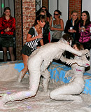 Horny and lesbian beauties love bathing in the mud pool