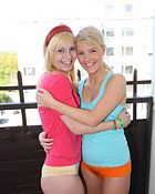 Two cute teen lesbians enjoy licking each others snatch