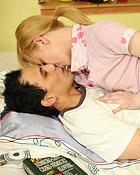 Gorgeous teenager fucking and sucking a big stiff penis