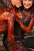 Lesbian babes getting covered in messy chocolate sundaes