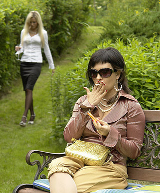 Four hot fetish babes love urinating on each other outdoors