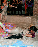 Horny dirty teenage party girls enjoy wrestling publicly