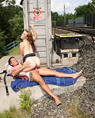 A bored couple waiting for a train starts fucking publicly