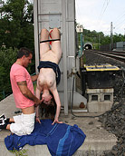 A bored couple waiting for a train starts fucking publicly