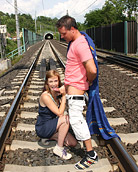 A bored couple waiting for a train starts fucking publicly