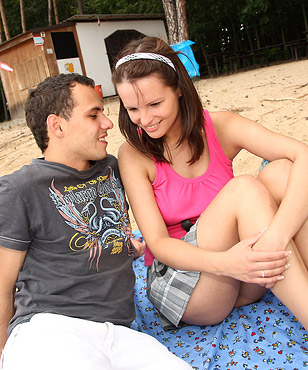 A very prety teenage cutie drilled hardcore on the beach