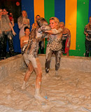 Hot crazy clothed horny ladies love wrestling each other