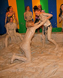 Hot crazy clothed horny ladies love wrestling each other