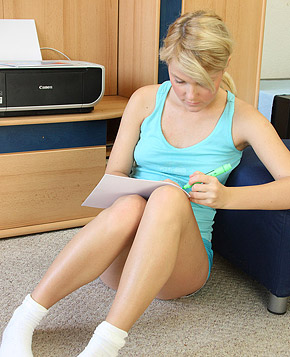 Modest teenage girl stroking her titties and moist cunt