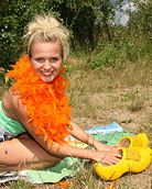 Cute dutch teenager strokes her young angelic body outside