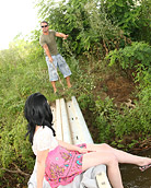 Cute willing teenage chick nailed hardcore under bridge