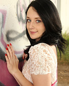 Horny nude teenager petting her young tight cooch outside