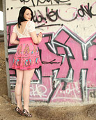 Horny nude teenager petting her young tight cooch outside