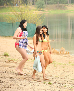 Four gorgeous beach beauties love playing with each other