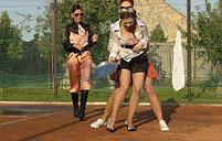 Horny chicks love wrestling on the tennis court together