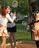 Sporty sweethearts enjoy playing with wet bottled water