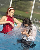 Three hot horny beauties playing with each other outdoors