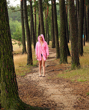 Very cute hiking teenage honey pleasures herself outdoors