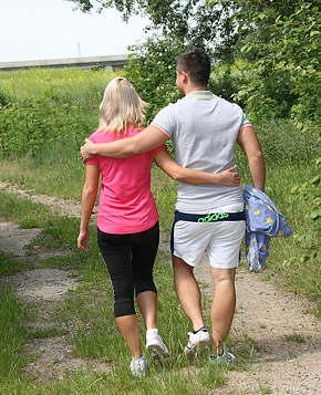 Sweet nude blonde stroking her boyfriends massive penis