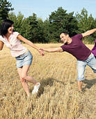 Sweetheart jerking and sucking his big stiff boner outdoors