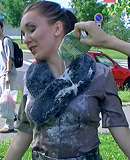 Hot fetish chicks playing with the dirty trash outdoors