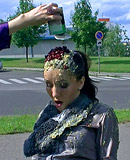 Hot fetish chicks playing with the dirty trash outdoors