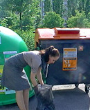 Hot fetish chicks playing with the dirty trash outdoors
