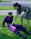 Hot fetish chicks playing with the dirty trash outdoors