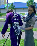 Hot fetish chicks playing with the dirty trash outdoors