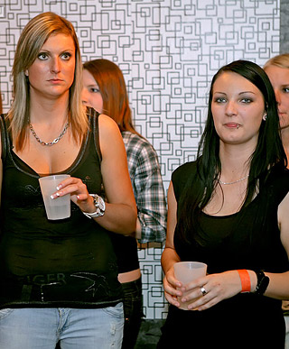 Cute drinking hotties screwing the sexy dancing fellows