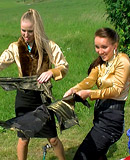 Two cute car washing lesbian hotties love getting dirty