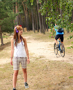 Cute daring teenage sweetie rubbing her wet pussy publicly