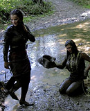 Hot messy lesbian girls like playing in the woods outdoors