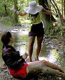 Hot messy lesbian girls like playing in the woods outdoors