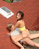 Very horny babe shagging her boyfriend hard on a rooftop
