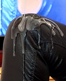 A very crazy lady enjoys playing around with sticky goo