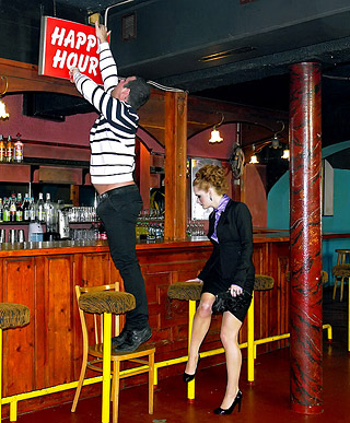 Very crazy fellow pissing on the pretty waitress hardcore