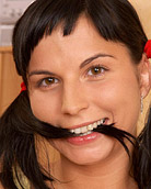 Hair eating horny brunette plays with a big dildo in butt