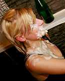 Hotties playing with white cream on their pretty titties