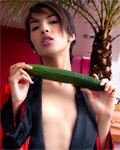 Jasmine Arabia (skinny oriental beauty) toying with cucumber!