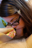 Jennifer Bliss is cute, young, and a bit naive about the porn world, to help break her in, Ryan fucks her hard and jizzes right on her favorite pair of glasses.