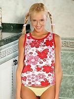 Delightful teen strips and dildos her pink twat in bathroom